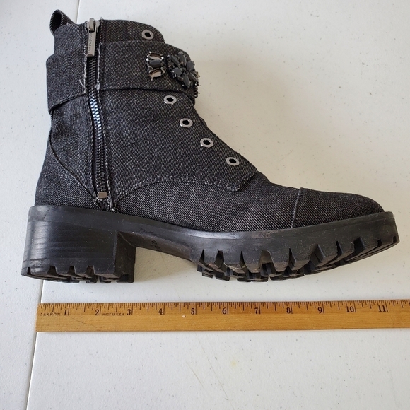 Karl Lagerfeld Paris Embellished Ankle Boots Size 8 Denim Combat Lug Sole - Picture 13 of 15